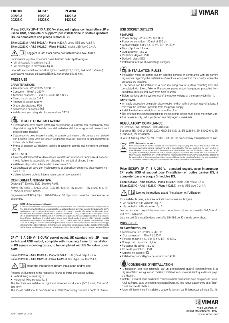 Página 1 del manual Manual de usuario Vimar 19223.C.M