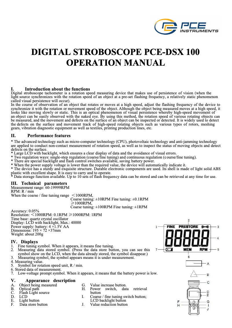 Page 1 de la notice Manuel utilisateur PCE Instruments PCE-DSX 20