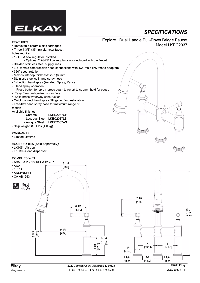 Página 1 del manual Ficha técnica Elkay LKEC2037CR