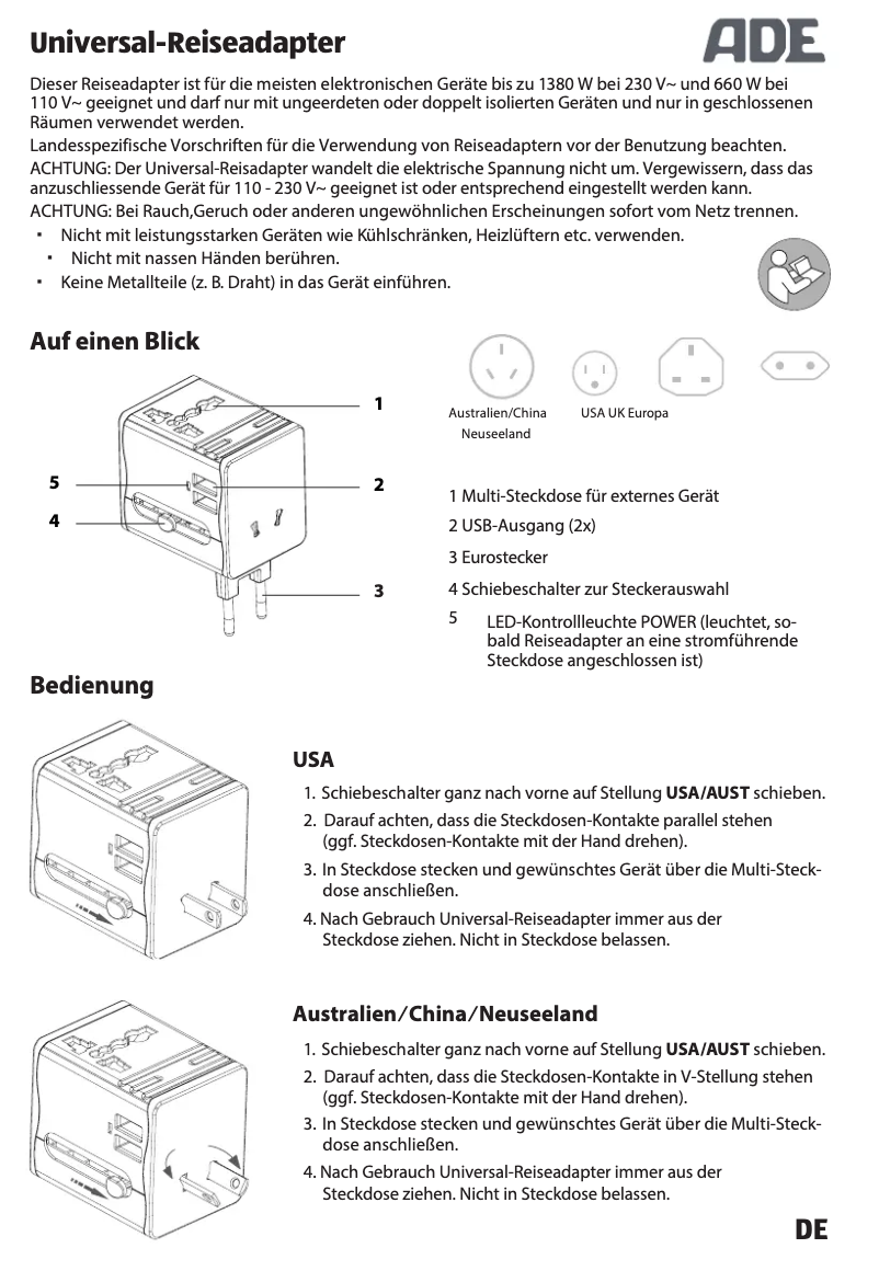 Page 1 de la notice Manuel utilisateur ADE KW 1701