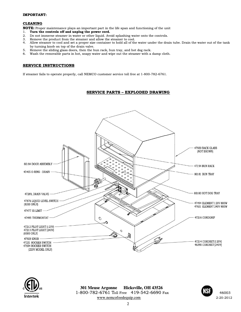 Page 1 de la notice Manuel utilisateur Nemco 47935