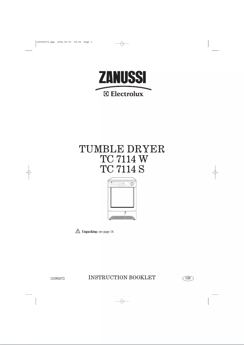 Page n°1 - Manuel utilisateur Zanussi-Electrolux TC7114S