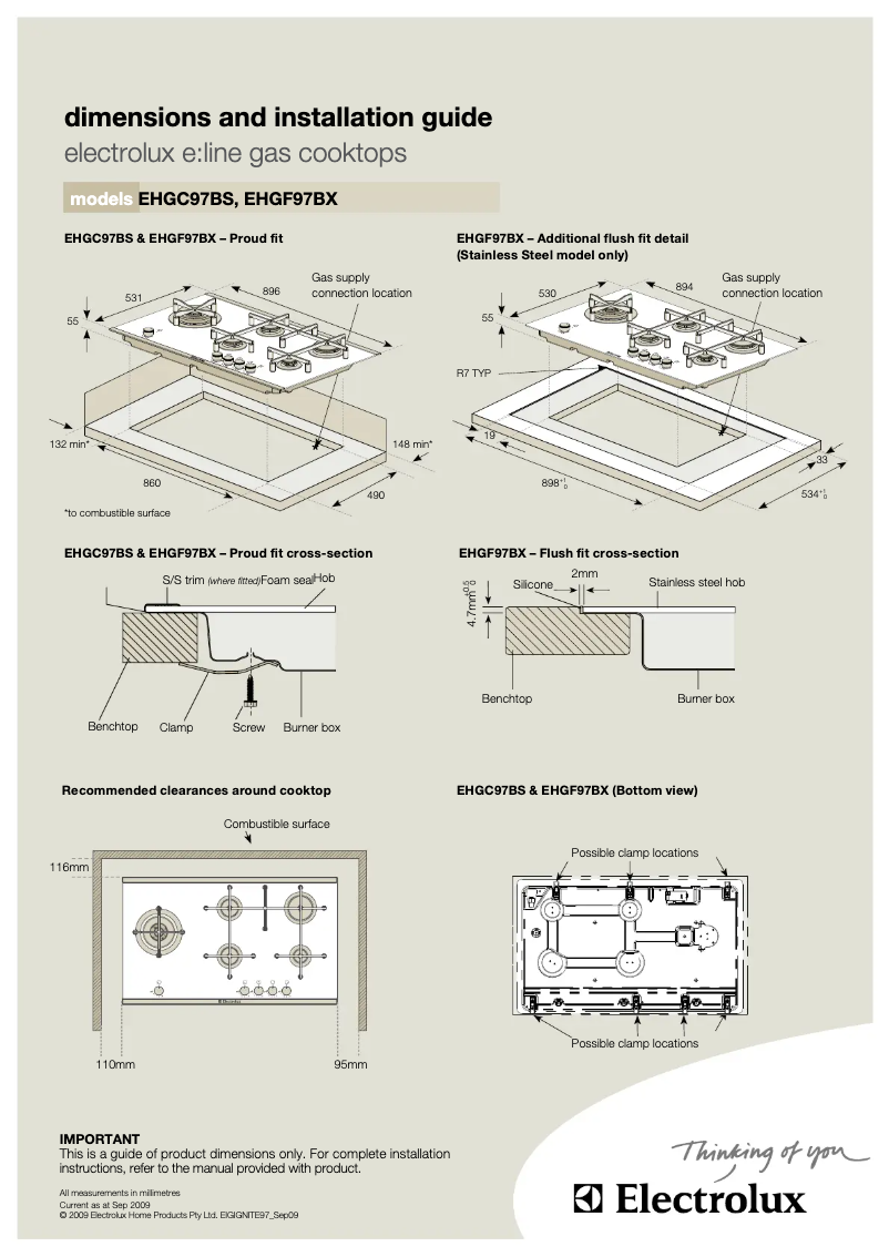 Page 1 de la notice Guide d'installation Electrolux EHGC97BS