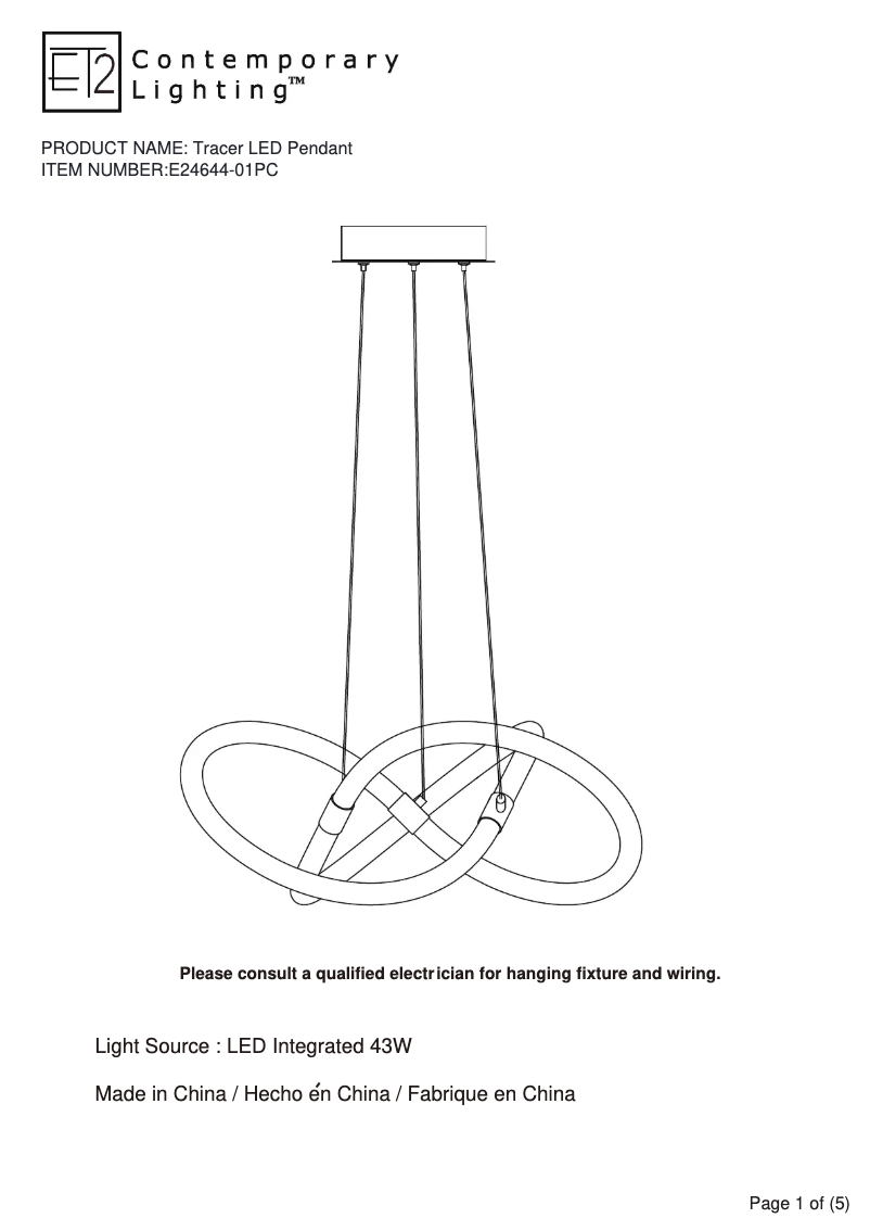Image de la première page du manuel de l'appareil Tracer E24644-01PC