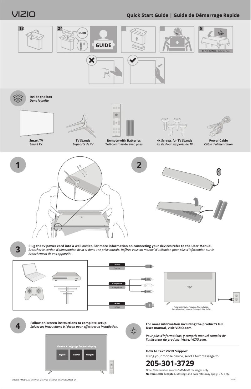 Page 1 de la notice Guide de démarrage rapide VIZIO M507-G1