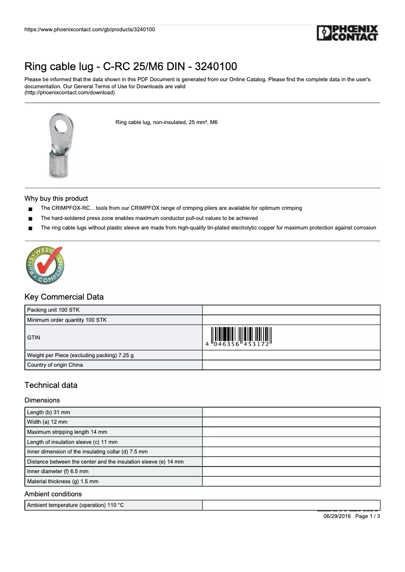 Page 1 de la notice Manuel utilisateur Phoenix 3240100