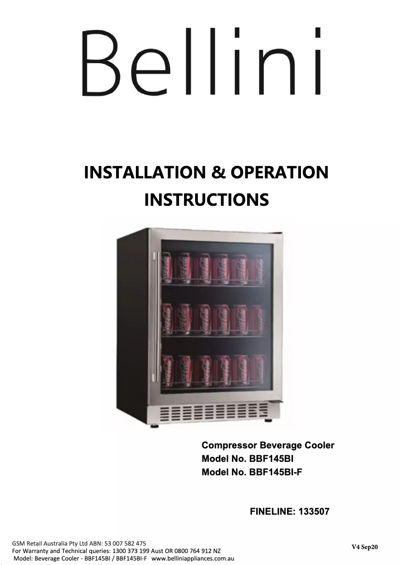 Page 1 de la notice Manuel utilisateur Bellini BBF145BI