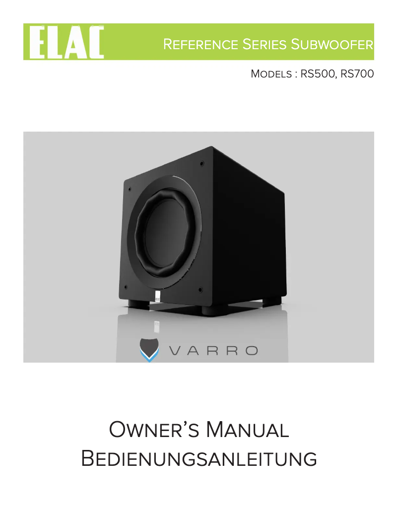 Page n°1 - Manuel utilisateur ELAC Varro RS700