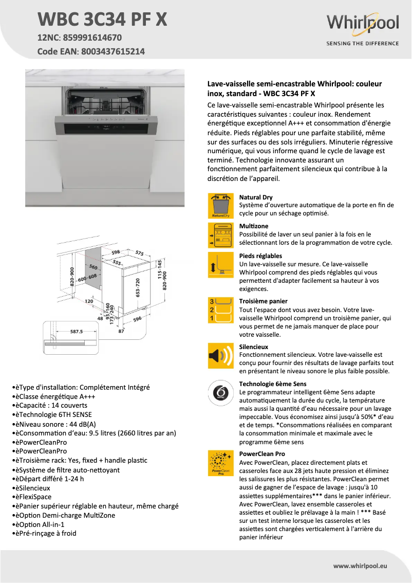 First page image of the manual for WBC 3C34 PF X