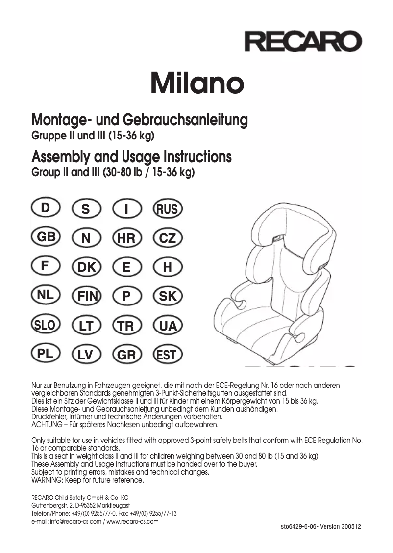 Page n°1 - Manuel utilisateur Sanremo Milano