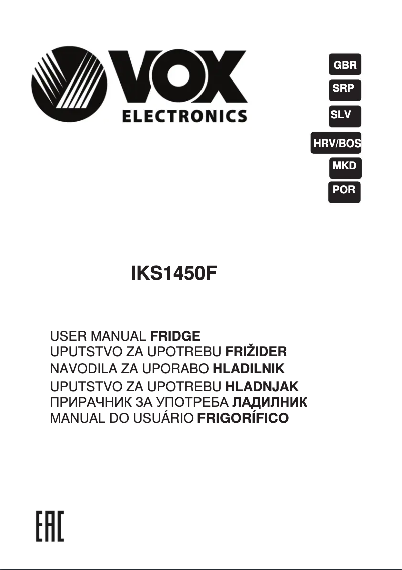 Page 1 de la notice Manuel utilisateur VOX IKS1450F