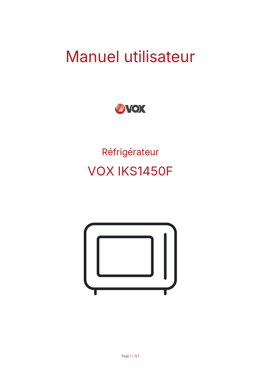 Page n°1 - Manuel utilisateur VOX IKS1450F