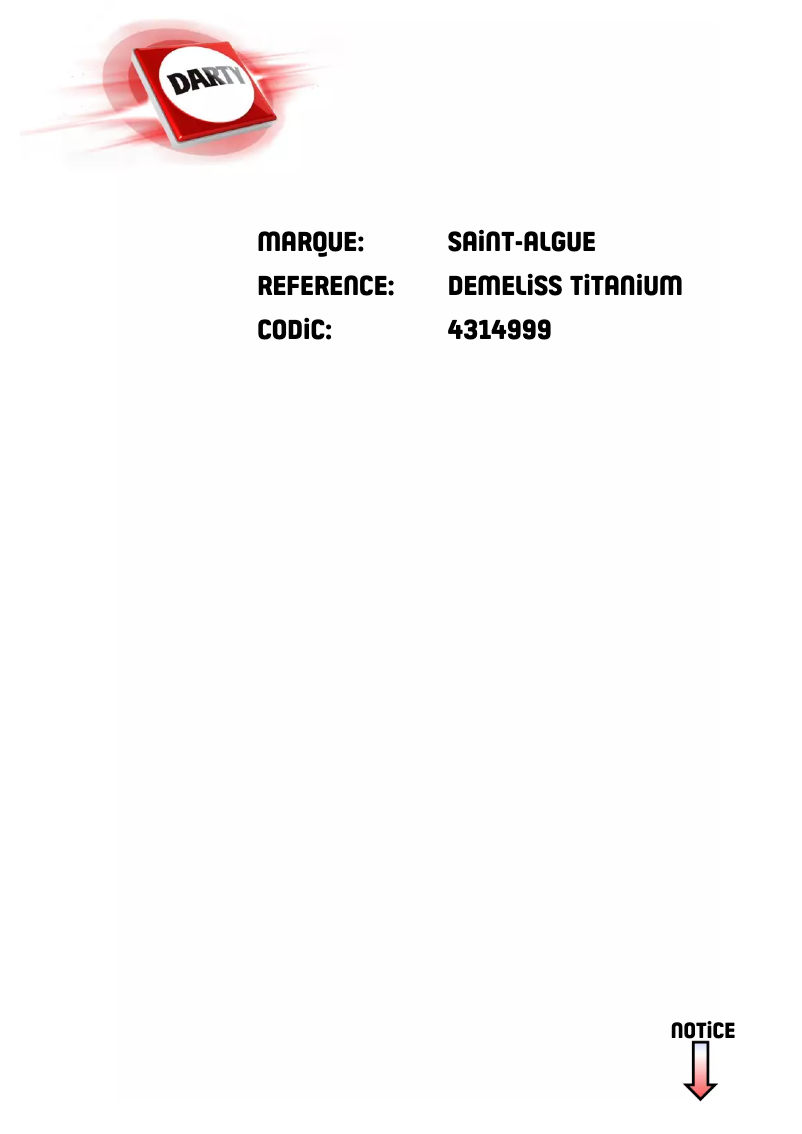 Page 1 de la notice Manuel utilisateur Saint Algue Demeliss Titanium 3918