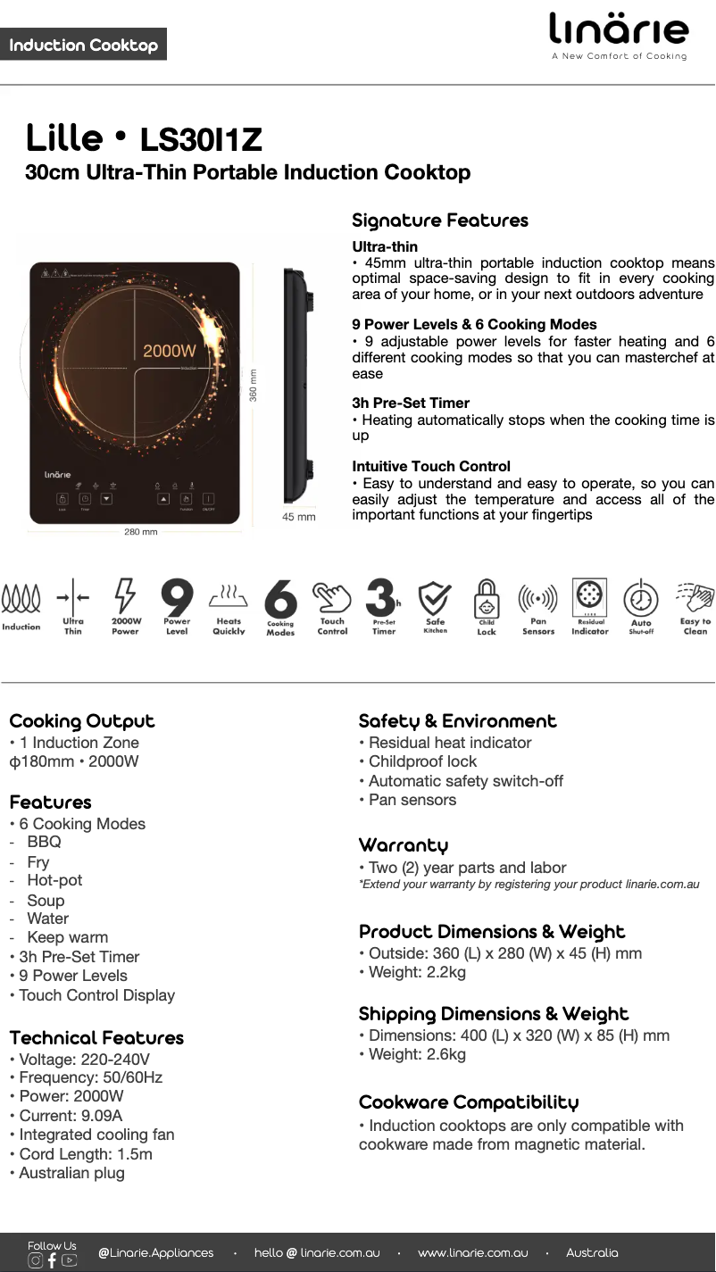 Page 1 de la notice Fiche technique Linarie Lille LS30I1Z