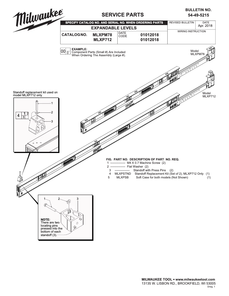 Page 1 de la notice Manuel utilisateur Milwaukee MLXP712