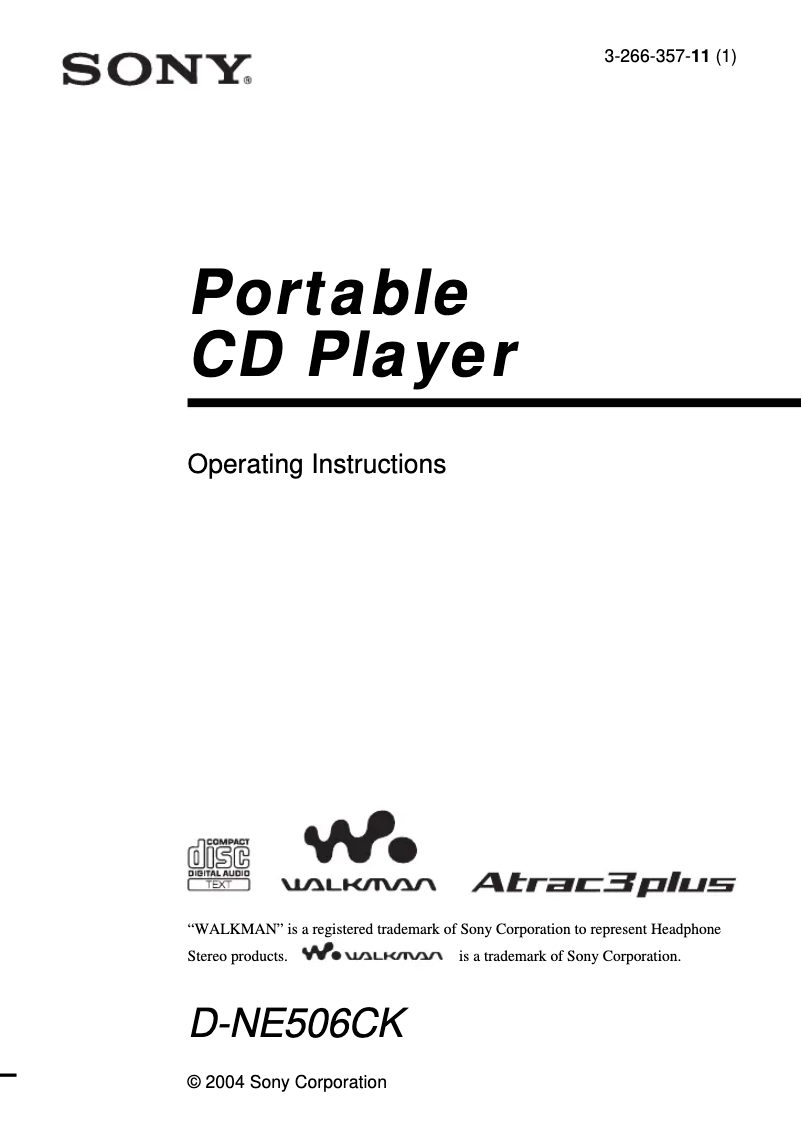 Page 1 de la notice Manuel utilisateur Sony Walkman D-NE506CK