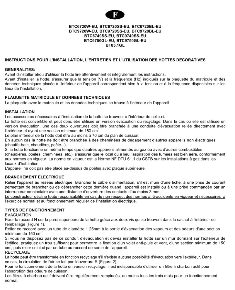 Page 1 de la notice Manuel utilisateur Baumatic BTC6720W