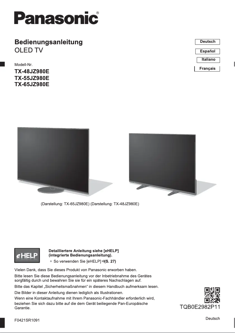 Page 1 de la notice Guide de démarrage rapide Panasonic TX-65JZ980E