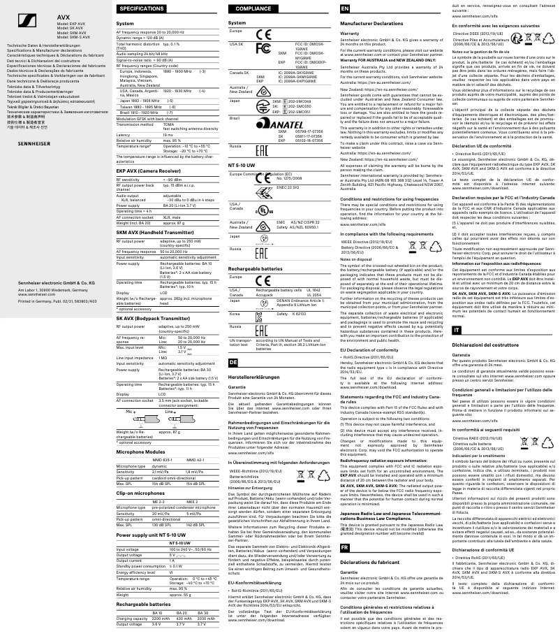 Page 1 de la notice Fiche technique Sennheiser SKM AVX-835S