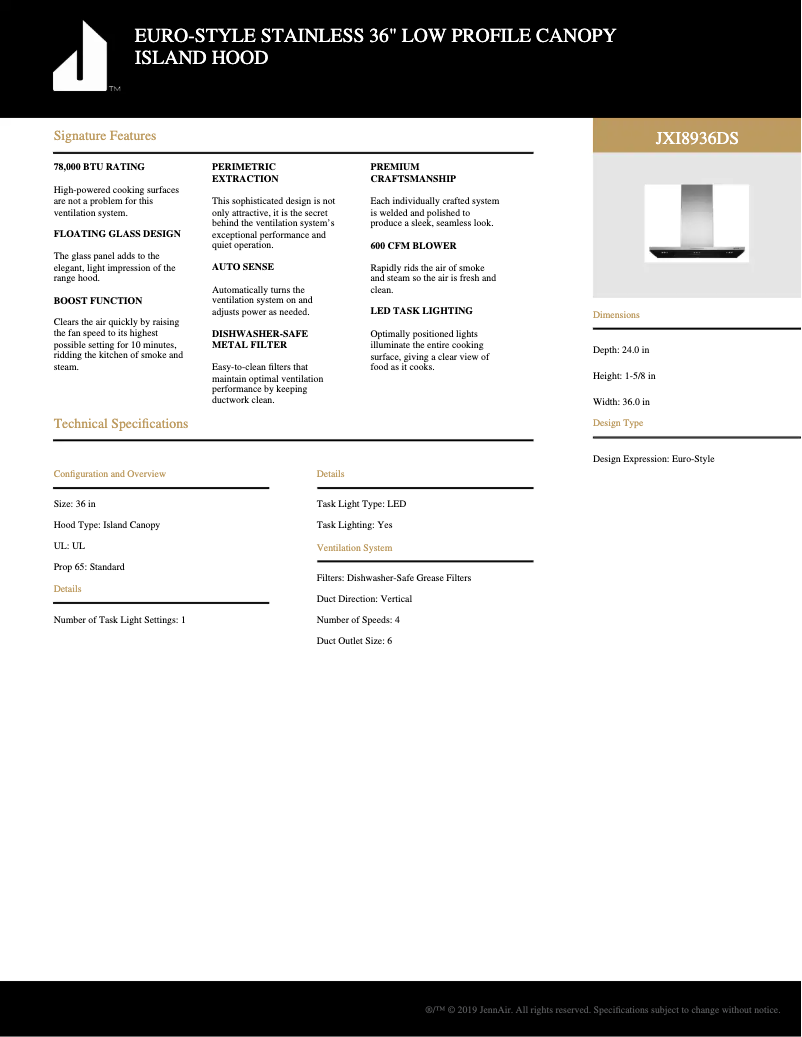 Page 1 de la notice Fiche technique Whirlpool JXI8936DS