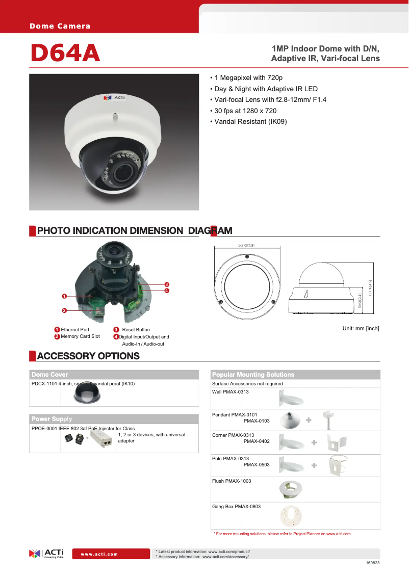 Page n°1 - Fiche technique ACTi D64A