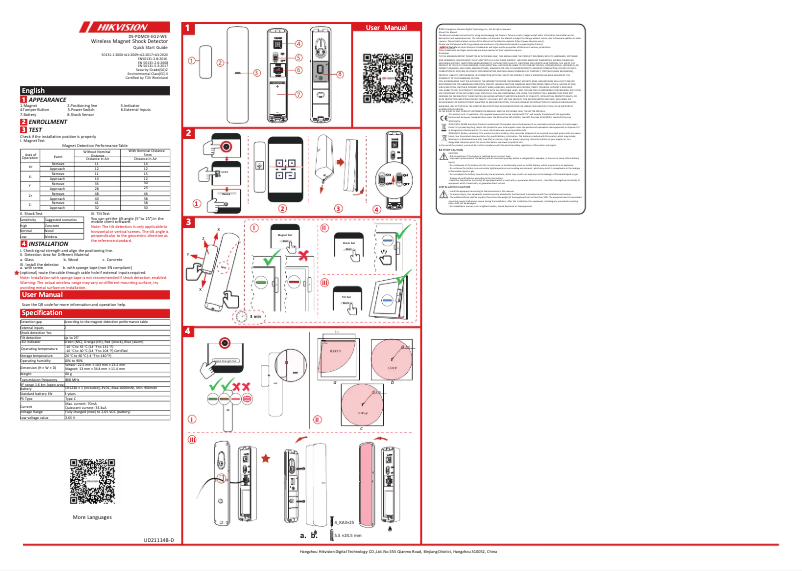 Page 1 de la notice Guide de démarrage rapide Hikvision DS-PDMCK-EG2-WE