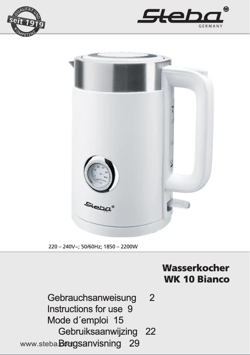 Page n°1 - Manuel utilisateur Steba WK 10