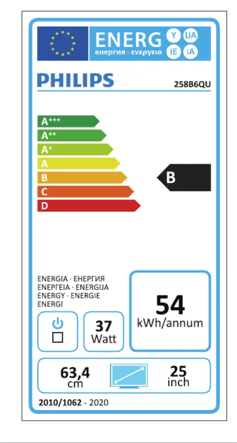 Page n°1 - Label énergétique Philips Brilliance 258B6QUEB
