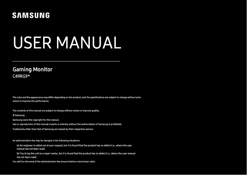 Page 1 de la notice Manuel utilisateur Samsung C49RG90SSL