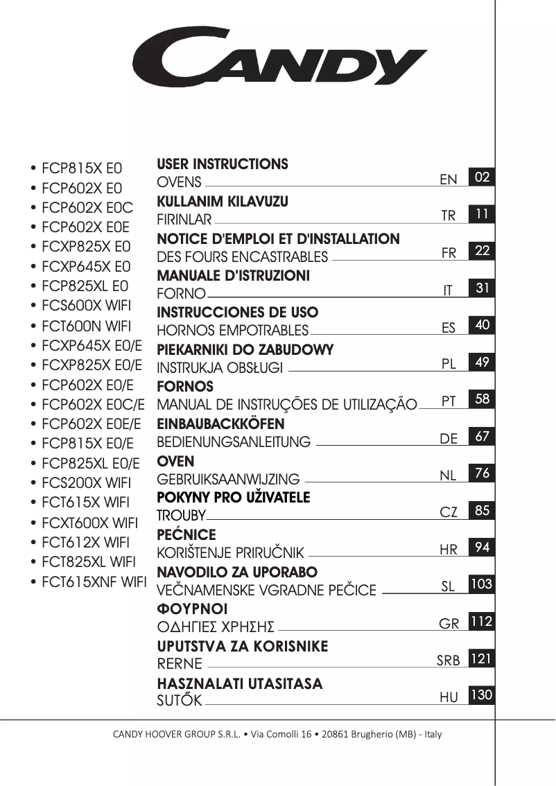 Page 1 de la notice Manuel utilisateur Candy FCT612X WIFI