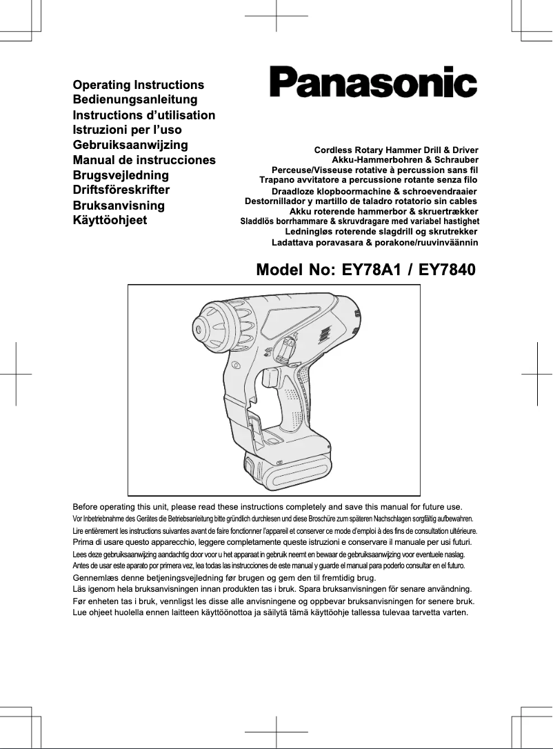 Page 1 of the manual User Manual Panasonic EY7840