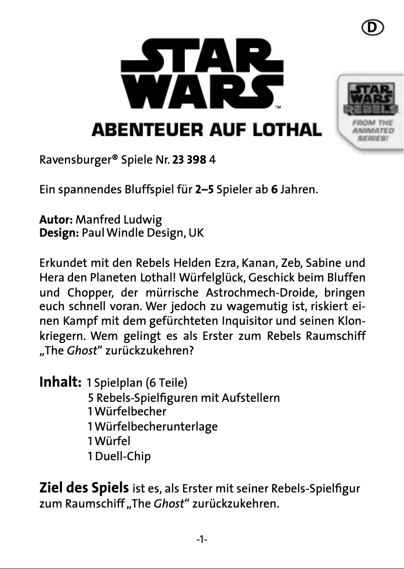 Image de la première page du manuel de l'appareil Star Wars Rebels: Rebels Adventure Game