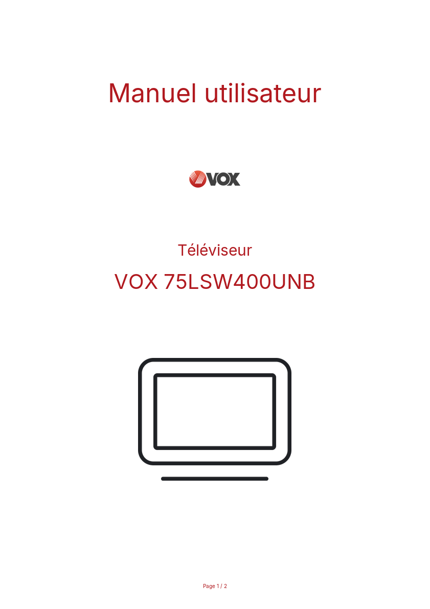 Page n°1 - Manuel utilisateur VOX 75LSW400UNB