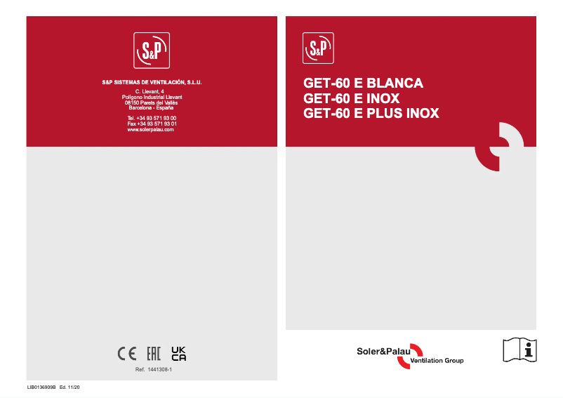 Page 1 de la notice Manuel utilisateur Soler & Palau GET-60 NF BI