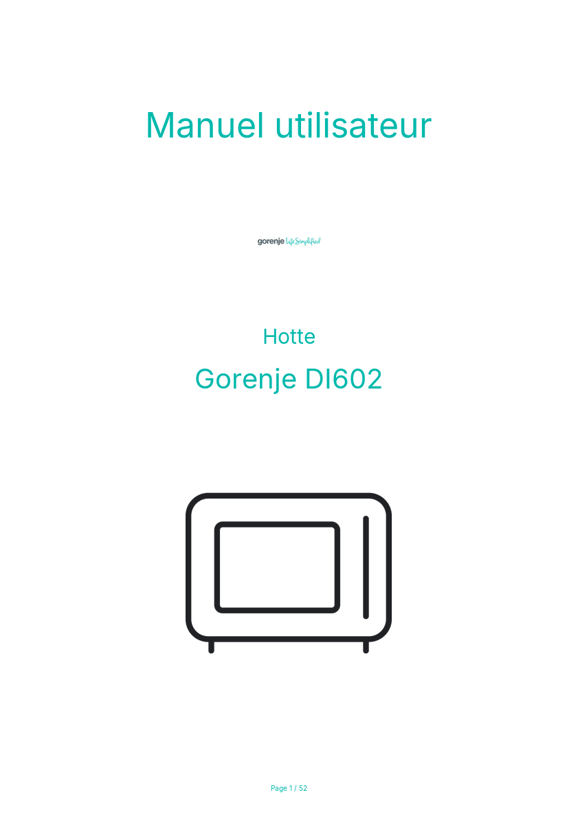 Page n°1 - Manuel utilisateur Gorenje DI602