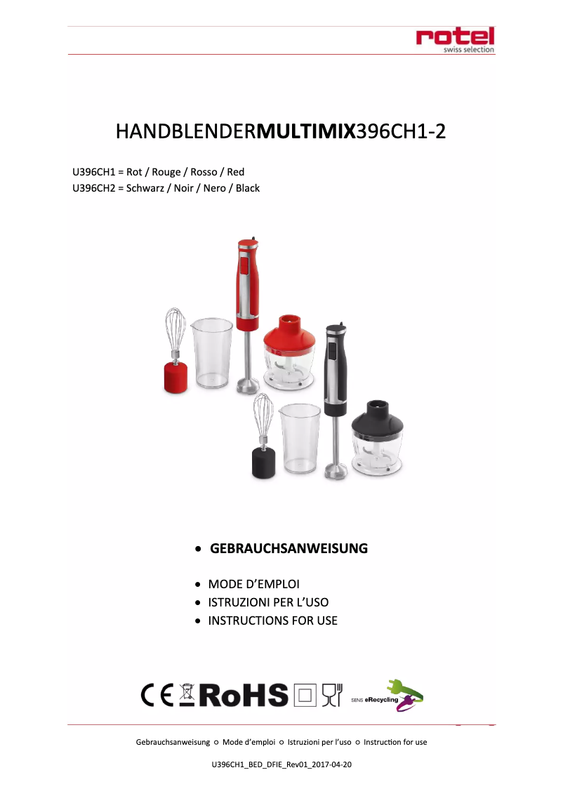 Page 1 de la notice Manuel utilisateur Rotel U396CH2