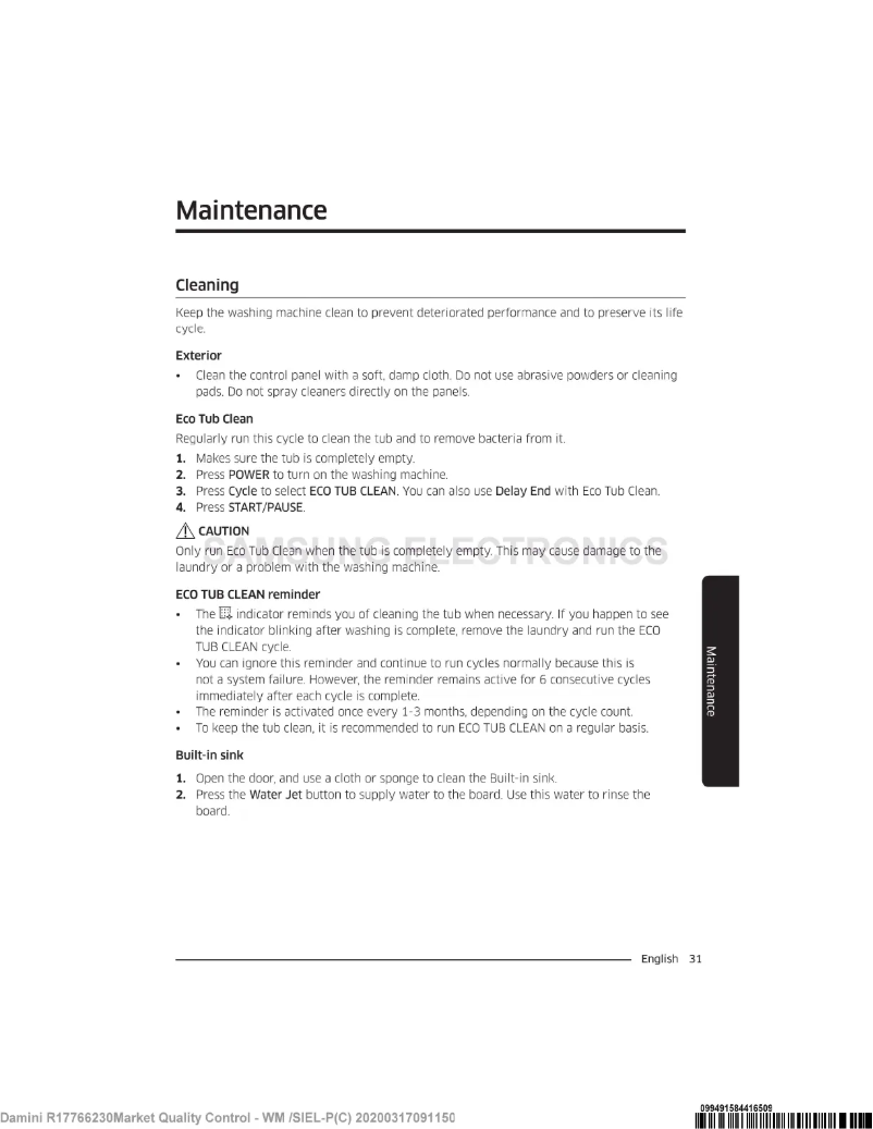Page 1 de la notice Manuel utilisateur Samsung WA65T4262BS