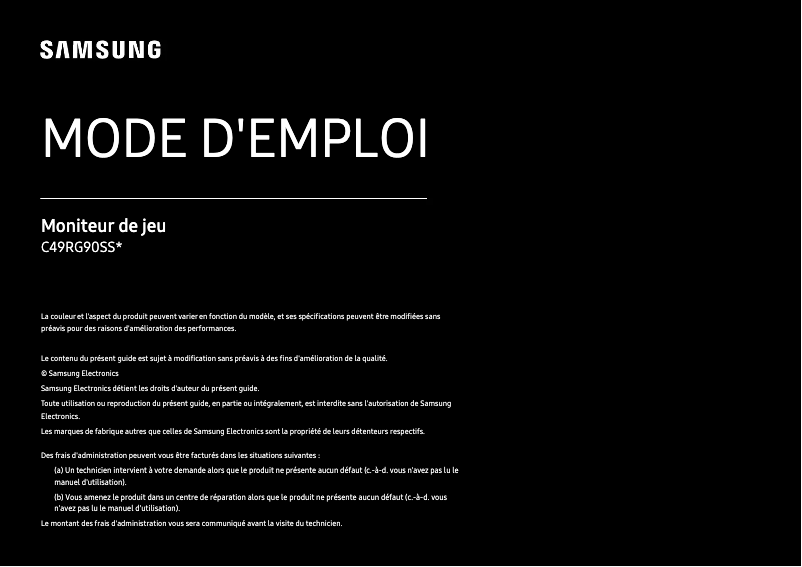 Page 1 de la notice Manuel utilisateur Samsung LC49RG90