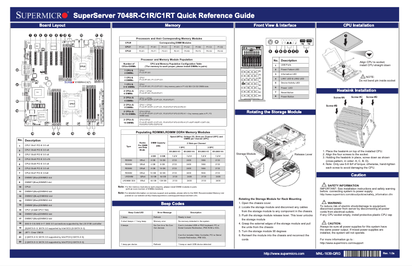 Page 1 de la notice Guide de démarrage rapide Supermicro SuperServer 7048R-C1RT