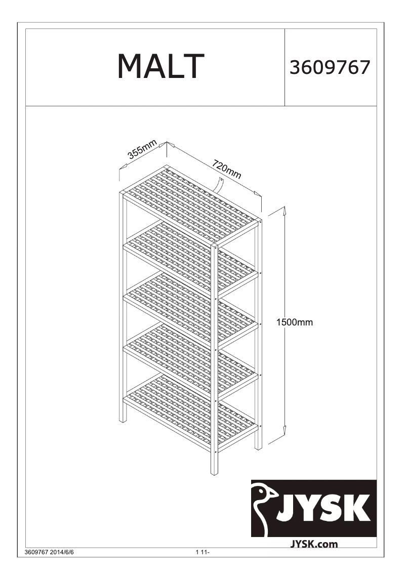 Page 1 de la notice Manuel utilisateur JYSK Malt (72x150x36)