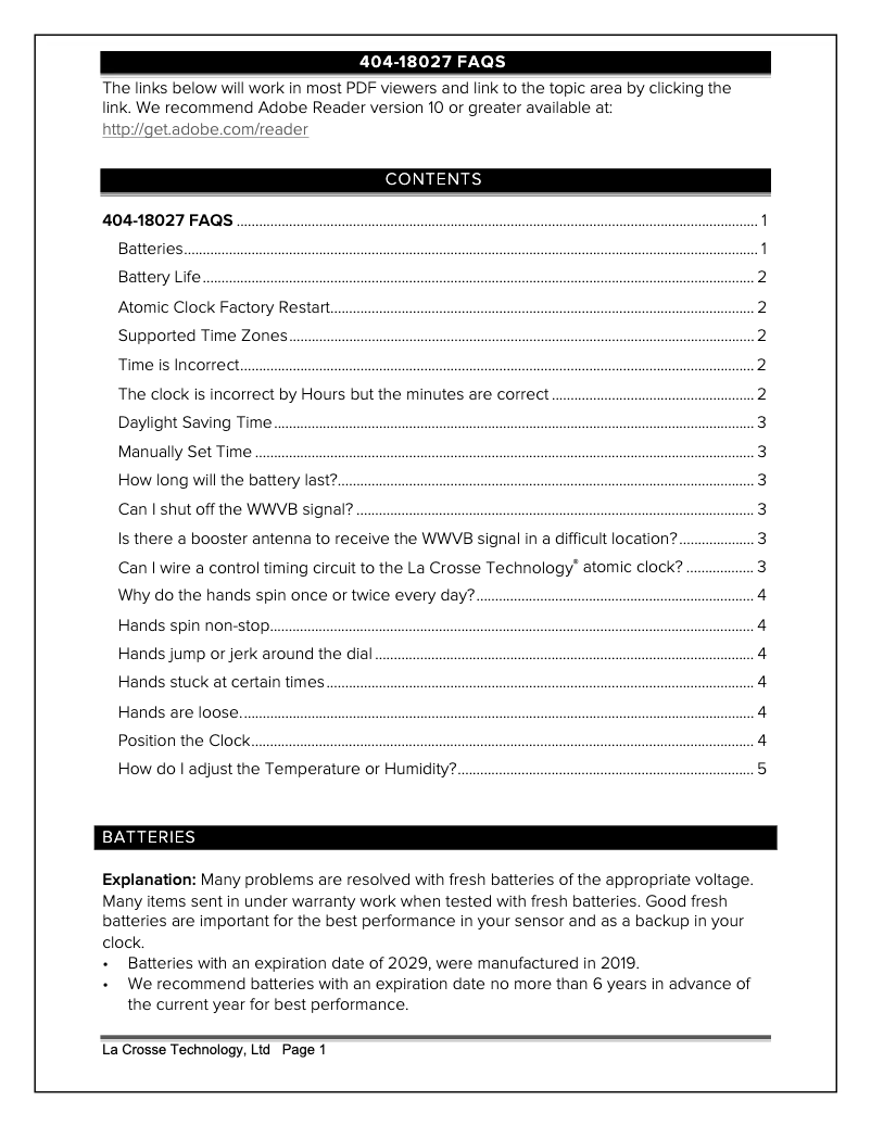 Page 1 de la notice FAQ La Crosse Technology 404-18027