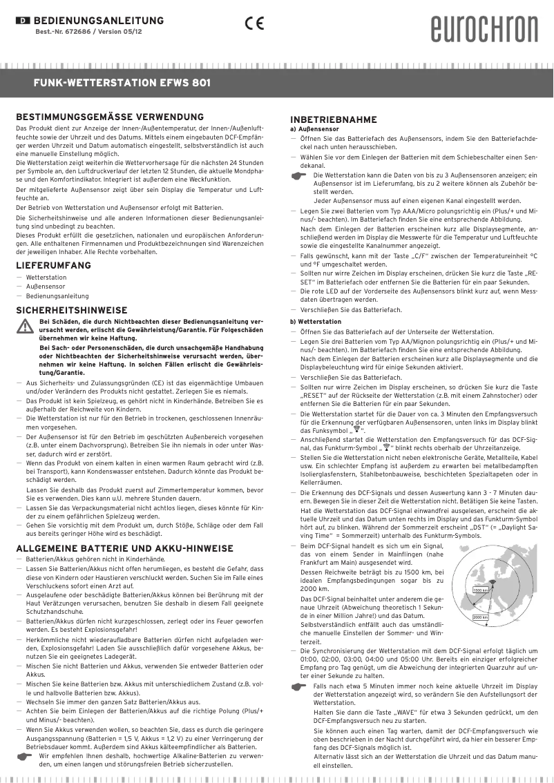 Image de la première page du manuel de l'appareil EFWS 801