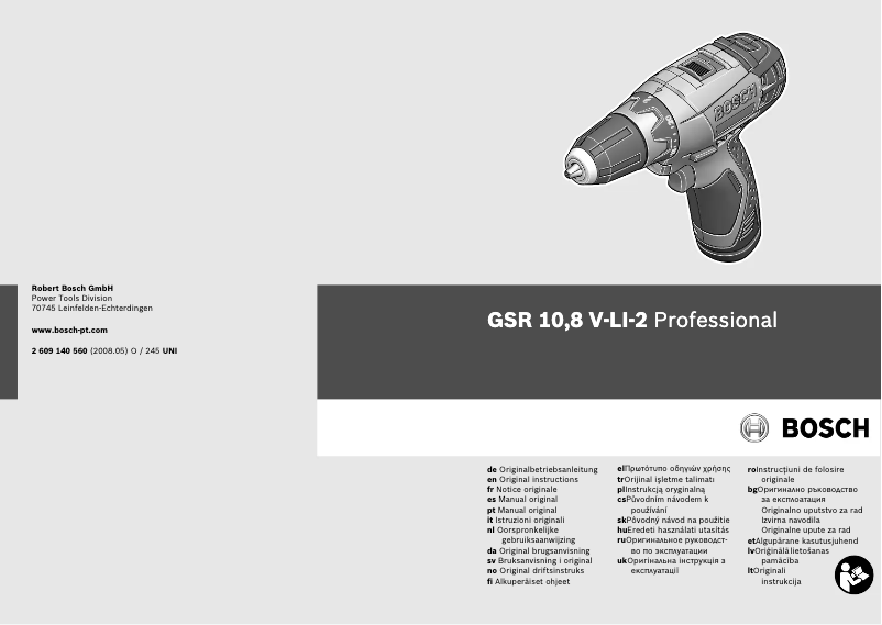 First page image of the manual for GSR 10,8 V-LI-2 Professional