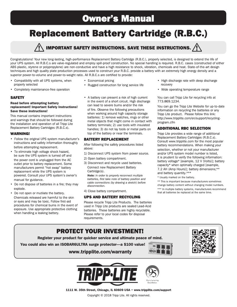 Page n°1 - Manuel utilisateur Tripp Lite RBC52