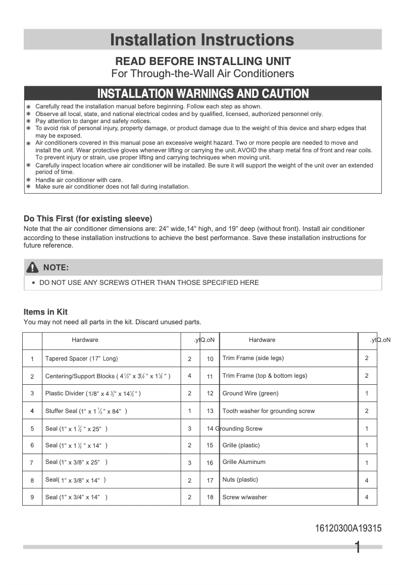Image de la première page du manuel de l'appareil FHTC103WA1