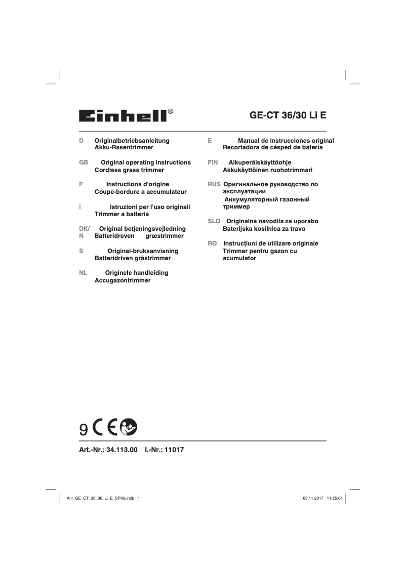 Image de la première page du manuel de l'appareil GE-CT 36/30 Li E-Solo