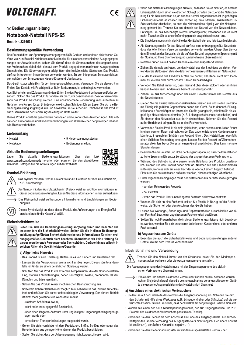 Page 1 de la notice Manuel utilisateur Voltcraft NPS-65
