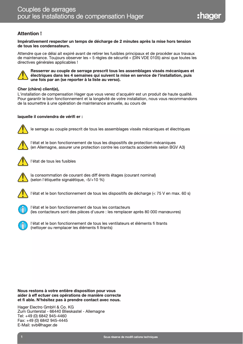 Page n°1 - Instructions de sécurité Hager SPC01506P4ANN