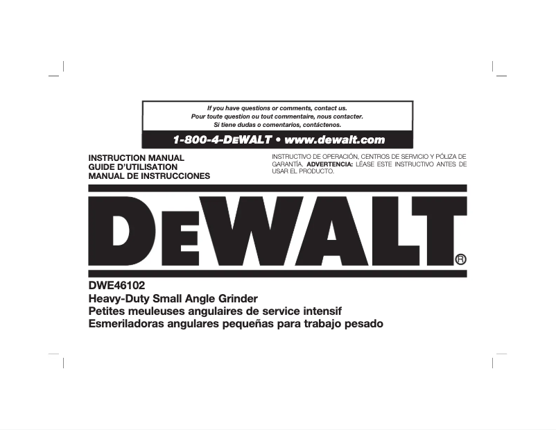 Page n°1 - Manuel utilisateur DeWalt DWE46101