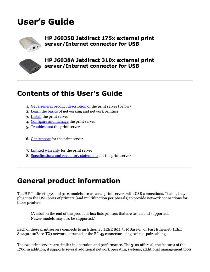 Page 1 de la notice Manuel utilisateur HP Jetdirect 175x